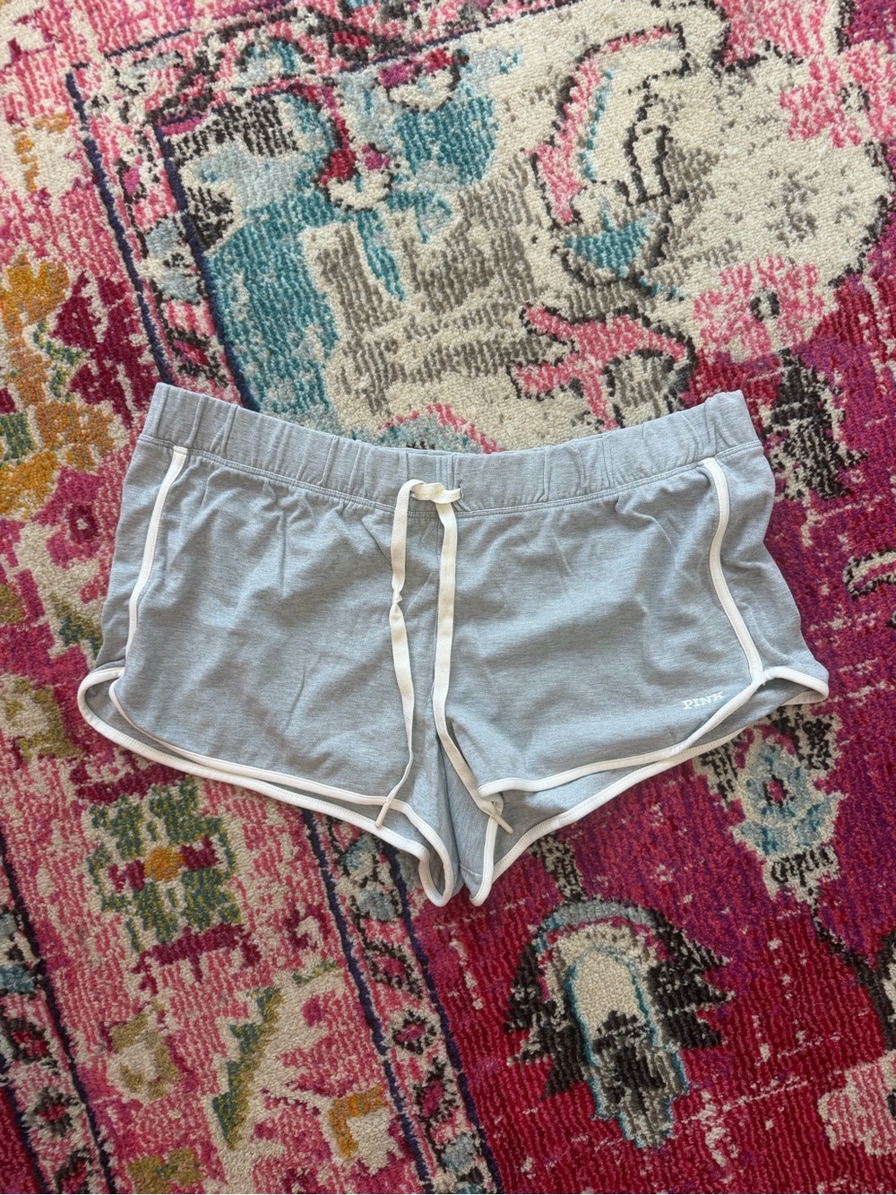 PINK Victoria's Secret Light Gray Lounge Athletic Shorts with White Trim